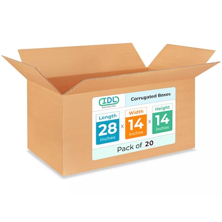 Idl Packaging 28 in x 14 in x 14 in Shipping Box, Kraft, Corrugate, Single Wall, 200#, 20 PK B-281414-20